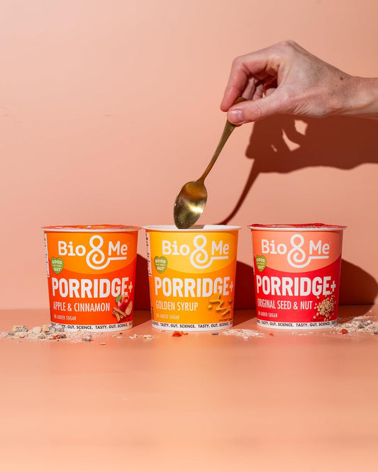 Bio&Me: Golden Syrup Gut-Loving Porridge 8-Pack (8 X 65G Pots) - High In Fibre, Low Sugar - On The Go Breakfast
