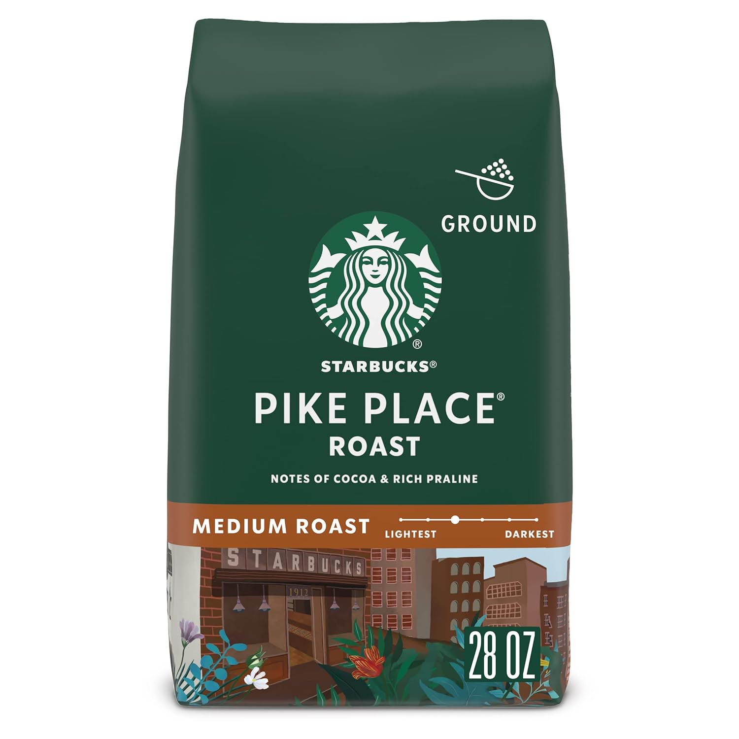 Starbucks Ground Coffee, Medium Roast Coffee, Pike Place Roast, 100% Arabica, 1 Bag (28 Oz)