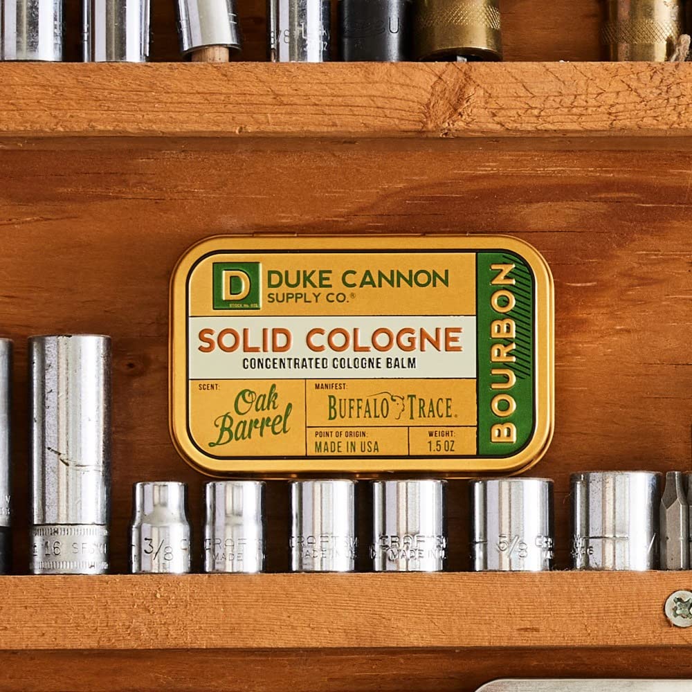 Duke Cannon Men's Solid Cologne - Bourbon | Concentrated Cologne Balm | Made with Natural & Organic Ingredients | Woody Oak Barrel Scent | Travel-Friendly Tin | 1.5 oz : Beauty & Personal Care