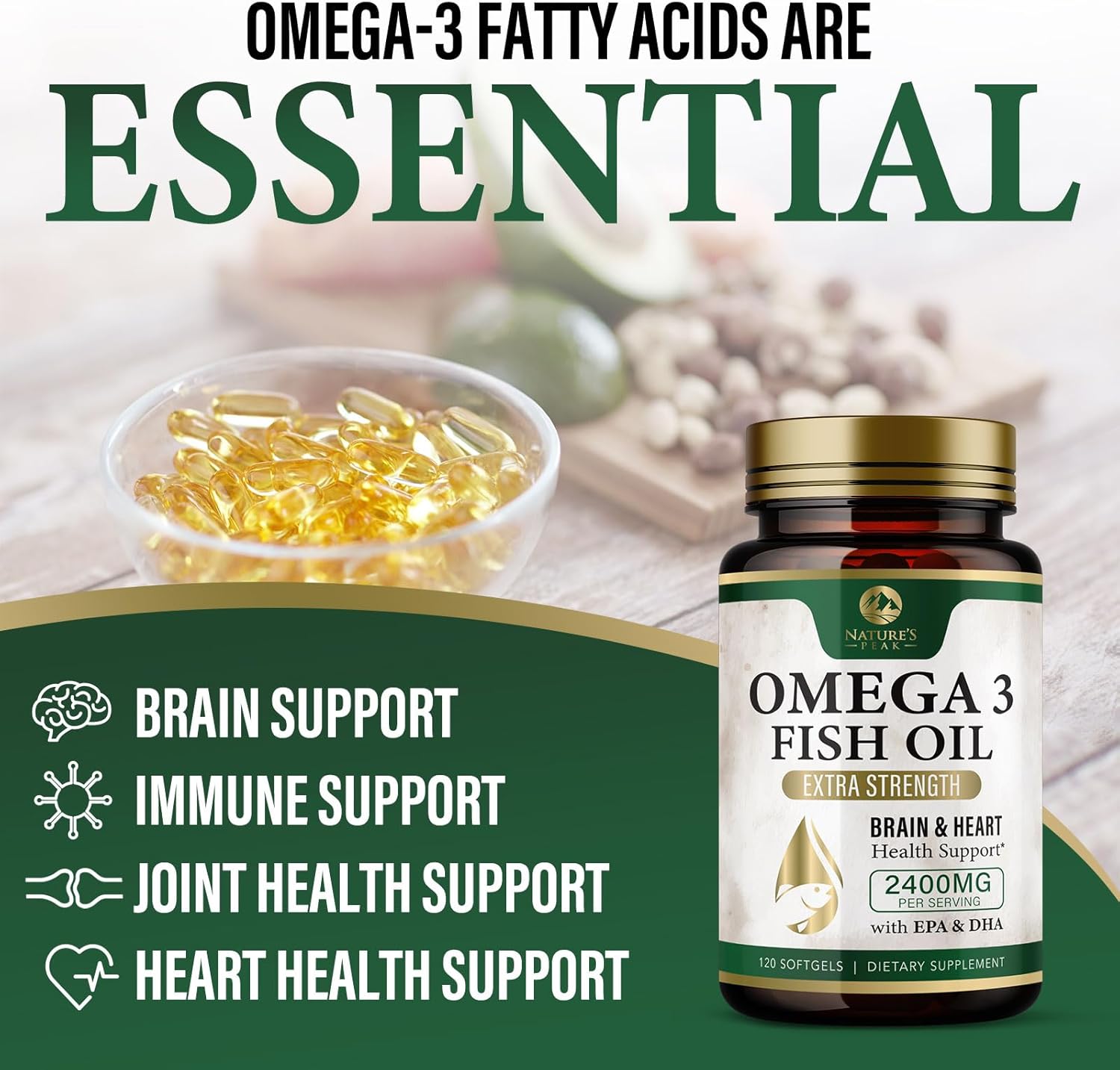 Omega 3 Fish Oil Pills 2400Mg - Triple Strength Omega 3 Fish Oil Supplements - Best Epa & Dha Fatty Acids For Brain & Heart Health Support, Nature'S Omega3 Supplement, 60 Day Supply - 120 Softgels : Health & Household