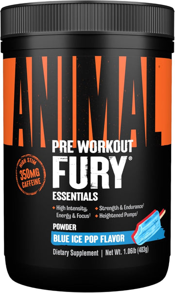 Animal Fury - Pre Workout Powder Supplement For Energy And Focus - 5G Bcaa, 350Mg Caffeine, Nitric Oxide, Without Creatine - Powerful Stimulant For Bodybuilders - Ice Pop, 30 Count