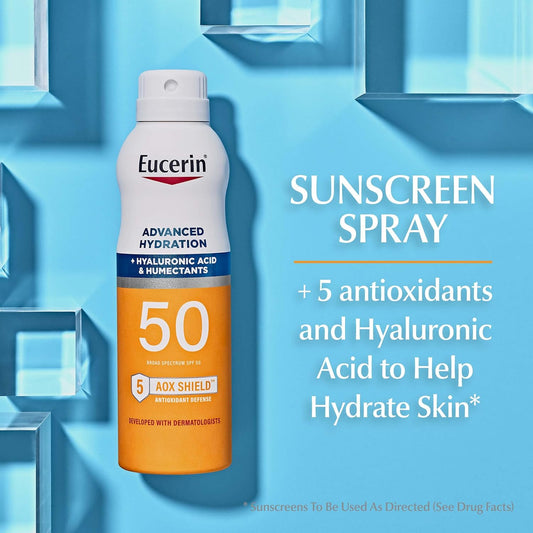 Eucerin Advanced Hydration Spf 50 Sunscreen Spray, Lightweight Sunscreen Lotion Spray, Hypoallergenic, Fragrance Free And Alcohol Free, 6 Fl Oz Spray Bottle