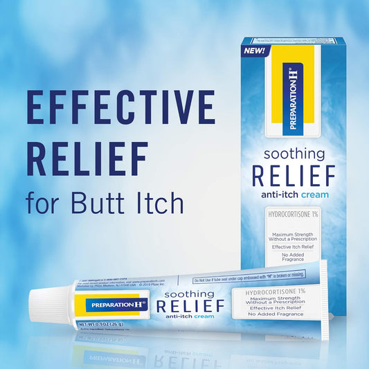 Preparation H Soothing Relief Anti Itch Cream, 1% Hydrocortisone Cream for Butt Itch Relief - 0.9 Oz Tube