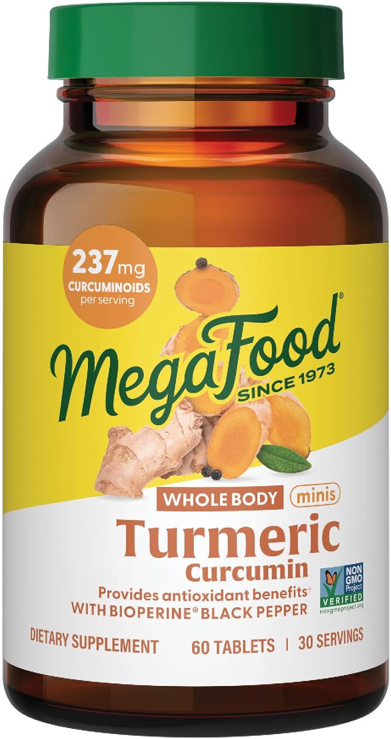 Megafood Turmeric Curcumin Minis - Turmeric Curcumin With Black Pepper - Turmeric Supplement With Vitamin C And Black Pepper Extract - Non-Gmo, Made Without 9 Food Allergens - 60 Tabs (30 Servings)