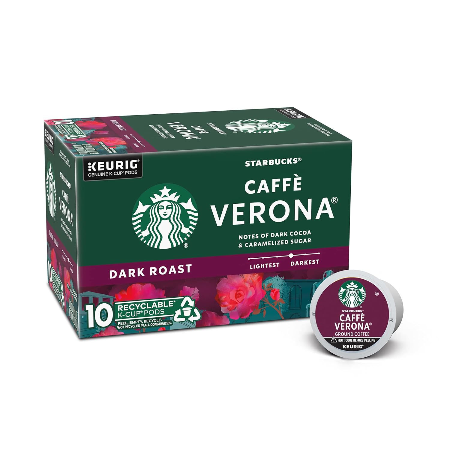 Starbucks Dark Roast K-Cup Coffee Pods — Caffè Verona For Keurig Brewers — 1 Box (10 Pods)