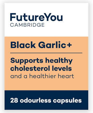 Futureyou Black Garlic+ (28 Odourless Capsules). Heart Health Supplements. Garlic Capsules Odourless High Strength For Healthy Cholesterol - Genuine Futureyou Cambridge Supplements
