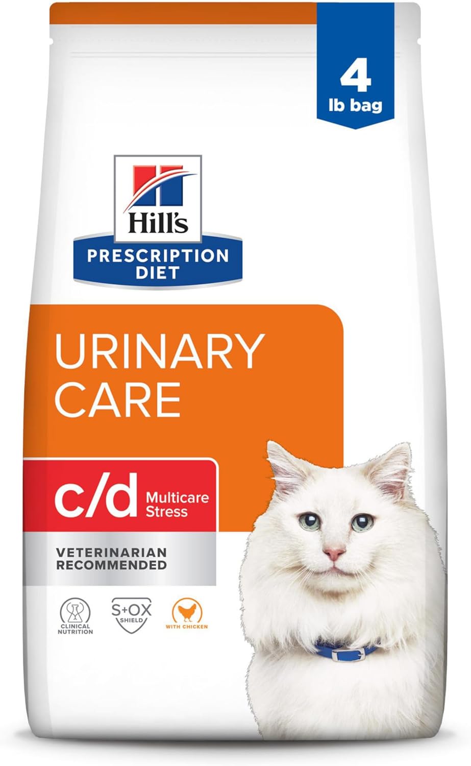 Hill'S Prescription Diet C/D Multicare Stress Urinary Care With Chicken Dry Cat Food, Veterinary Diet, 4 Lb. Bag