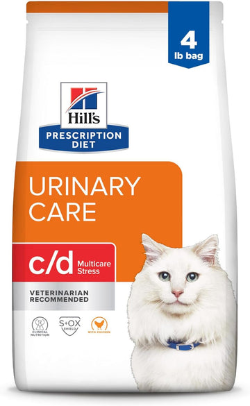 Hill'S Prescription Diet C/D Multicare Stress Urinary Care With Chicken Dry Cat Food, Veterinary Diet, 4 Lb. Bag