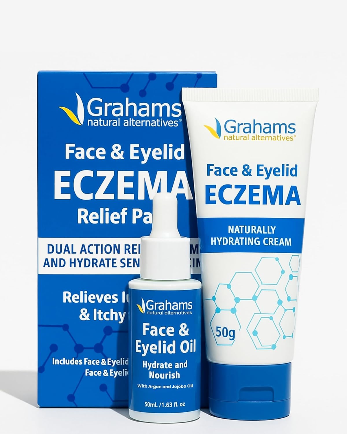 Grahams Natural Face & Eyelid Relief Pack – Clinically Proven Eczema Face Cream (50G) + Eyelid Oil (50Ml) – Soothing Treatment For Dry, Itchy Skin, & Dermatitis | Steroid-Free For Sensitive Skin