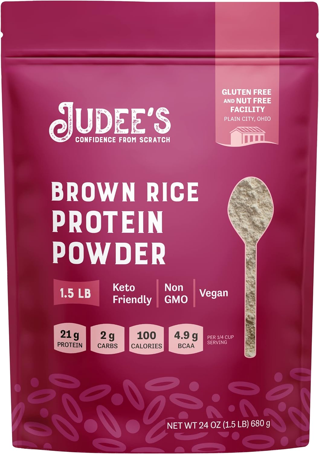 Judee?s Brown Rice Protein Powder (80% Protein) 1.5 lb - 100% Non-GMO and Sprouted - Dairy-Free and Keto-Friendly - Gluten-Free and Soy-Free - Plant-Based Protein