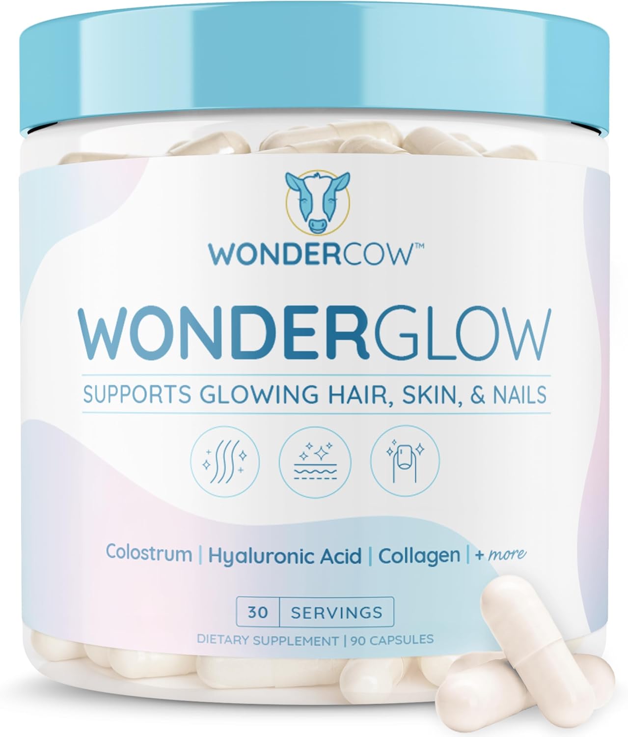Hair Skin And Nails Vitamins W/Bovine Colostrum, Collagen, Hyaluronic Acid, Biotin, Zinc, & LactoferrinSupports Faster Hair Growth, Stronger Nails And Glowing Skin (30 Servings, Capsule)
