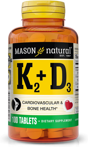 Mason Natural Vitamin K2 100 Mcg Plus Vitamin D3 - Supports Bone, Cardiovascular & Muscle Health, 100 Tablets