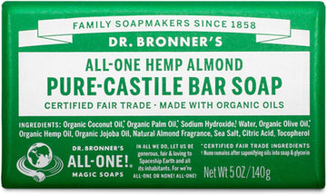 Dr. Bronner's - Pure-Castile Bar Soap (Almond, 5 ounce) - Made with Organic Oils, For Face, Body and Hair, Gentle and Moisturizing, Biodegradable, Vegan, Cruelty-free, Non-GMO
