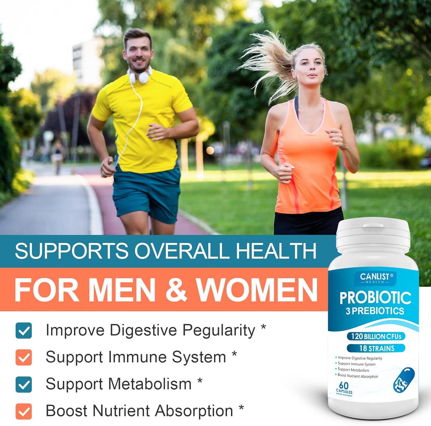 Canlist Probiotics 120 Billion Cfus 18 Strains, 3 Prebiotics & Digestive Enzymes For Men Women,Digestive & Immune Support,Shelf Stable Non-Gmo 60 Capsules : Health & Household