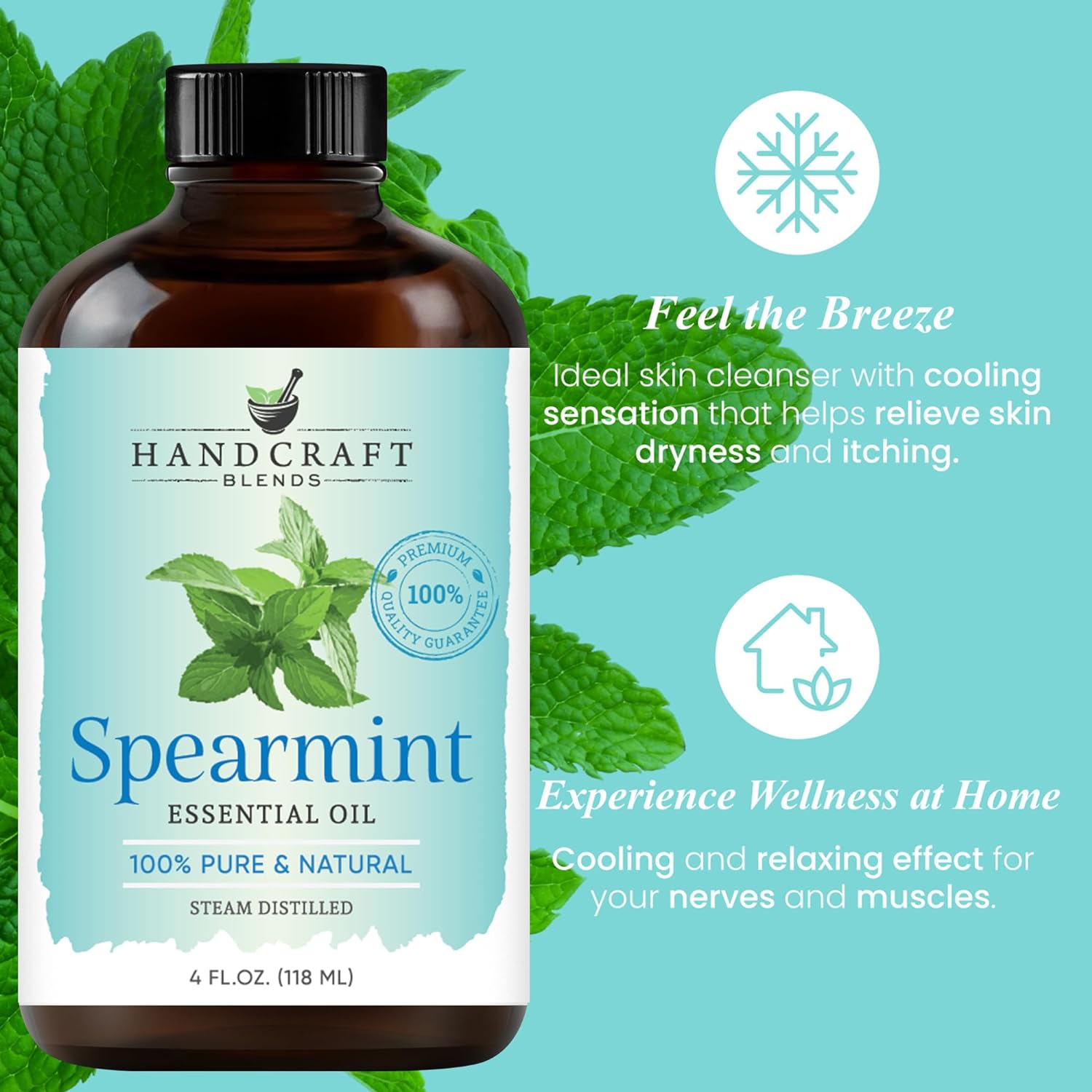 Handcraft Blends Spearmint Essential Oil - Huge 4 Fl Oz - 100% Pure and Natural - Premium Grade with Glass Dropper : Health & Household