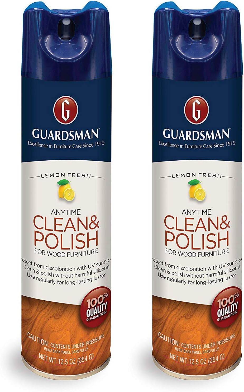 Guardsman Clean & Polish For Wood Furniture - Lemon Fresh - 12.5 oz - Silicone Free, UV Protection - 2 Pack