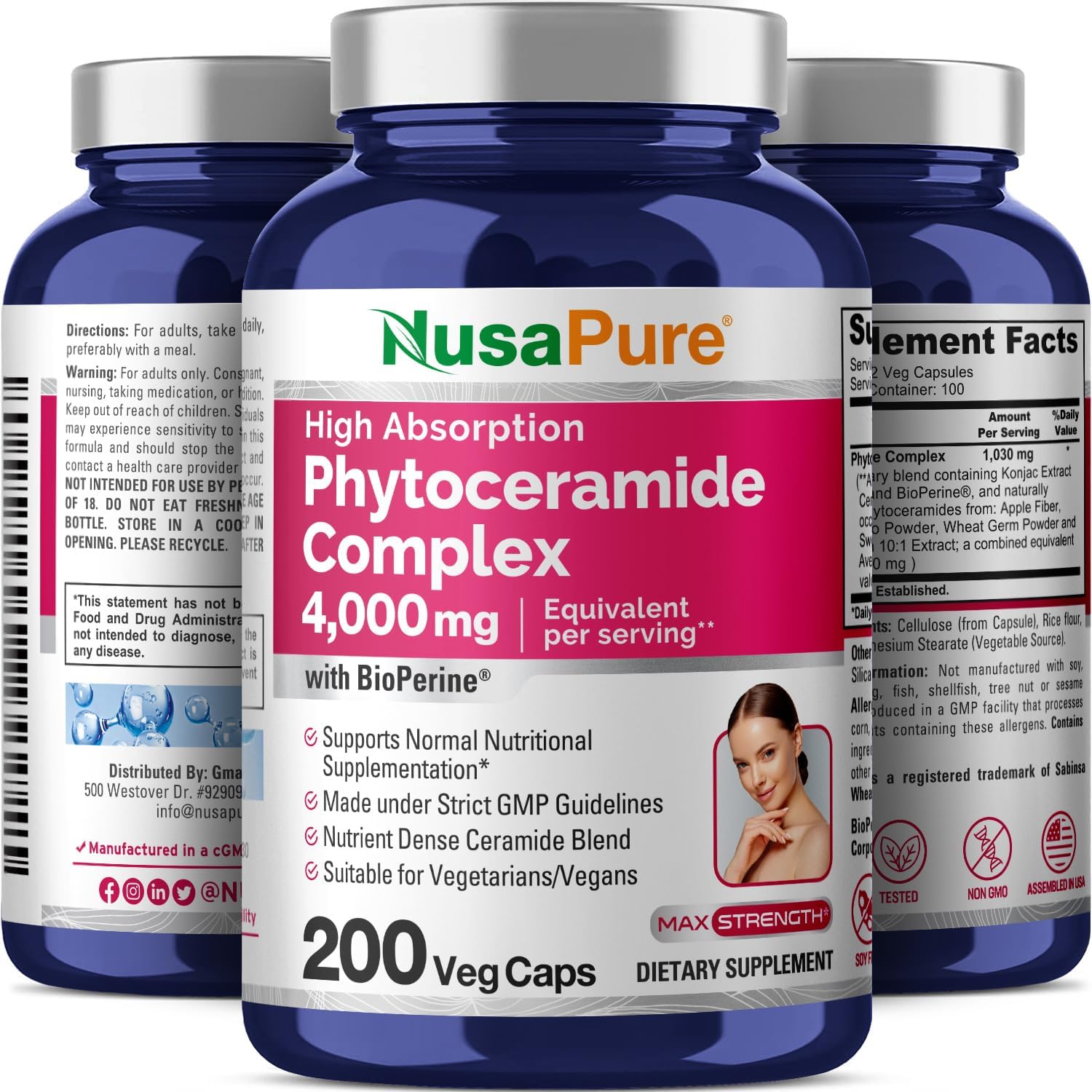 NusaPure Phytoceramides Complex 4000mg 200 Veggie Capsules (Non-GMO) w