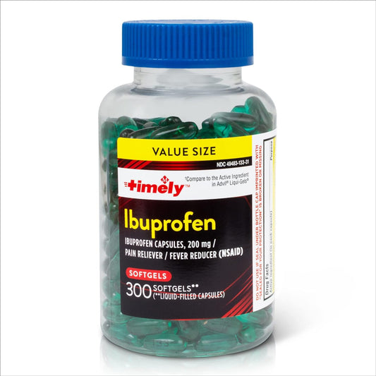 Timely Ibuprofen 200mg - 300 Liquid gels - Compared to Advil Liqui-Gels - Migraine Relief - Arthritis Pain Reliever - Headache Relief Medicine - Period Cramps Pain Relief - Tooth Pain Relief for Adult