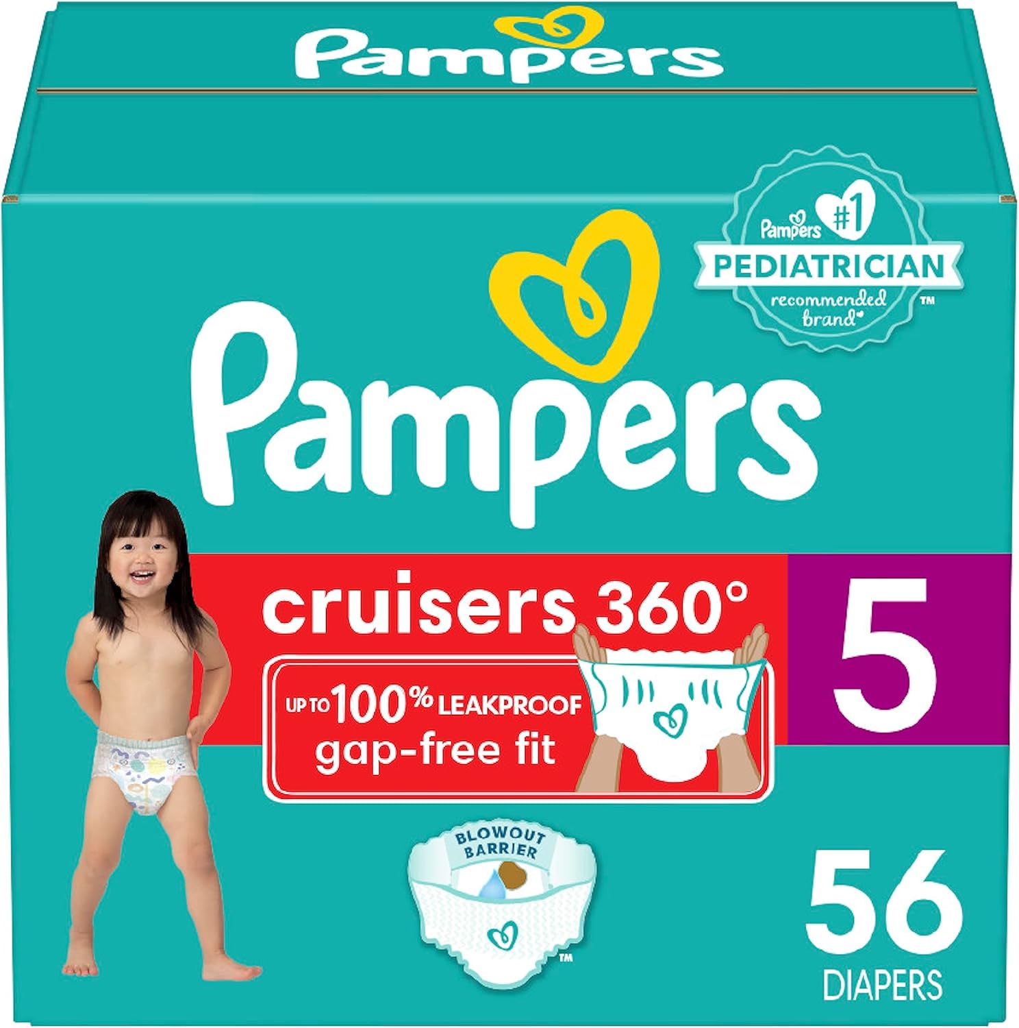 Pampers Cruisers 360 Diapers - Size 5, 56 Count, Pull-On Disposable Baby Diapers, Gap-Free Fit