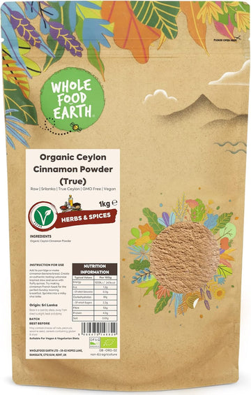 Wholefood Earth Organic Ceylon Cinnamon Powder (True) 2Kg Raw | Srilanka | True Ceylon | Gmo Free | Vegan | Certified Organic