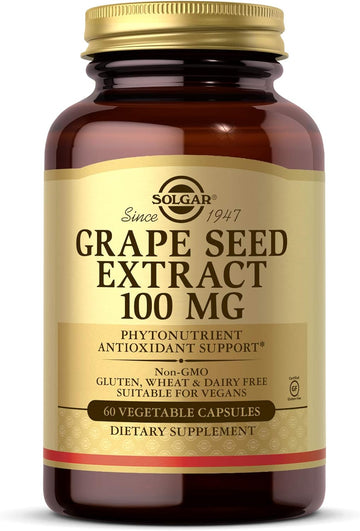 Solgar Grape Seed Extract 100 mg, 60 Vegetable Capsules - Phytonutrient Antioxidant Support - Cardio Support - Vegan, Gluten Free, Dairy Free - 60 Servings