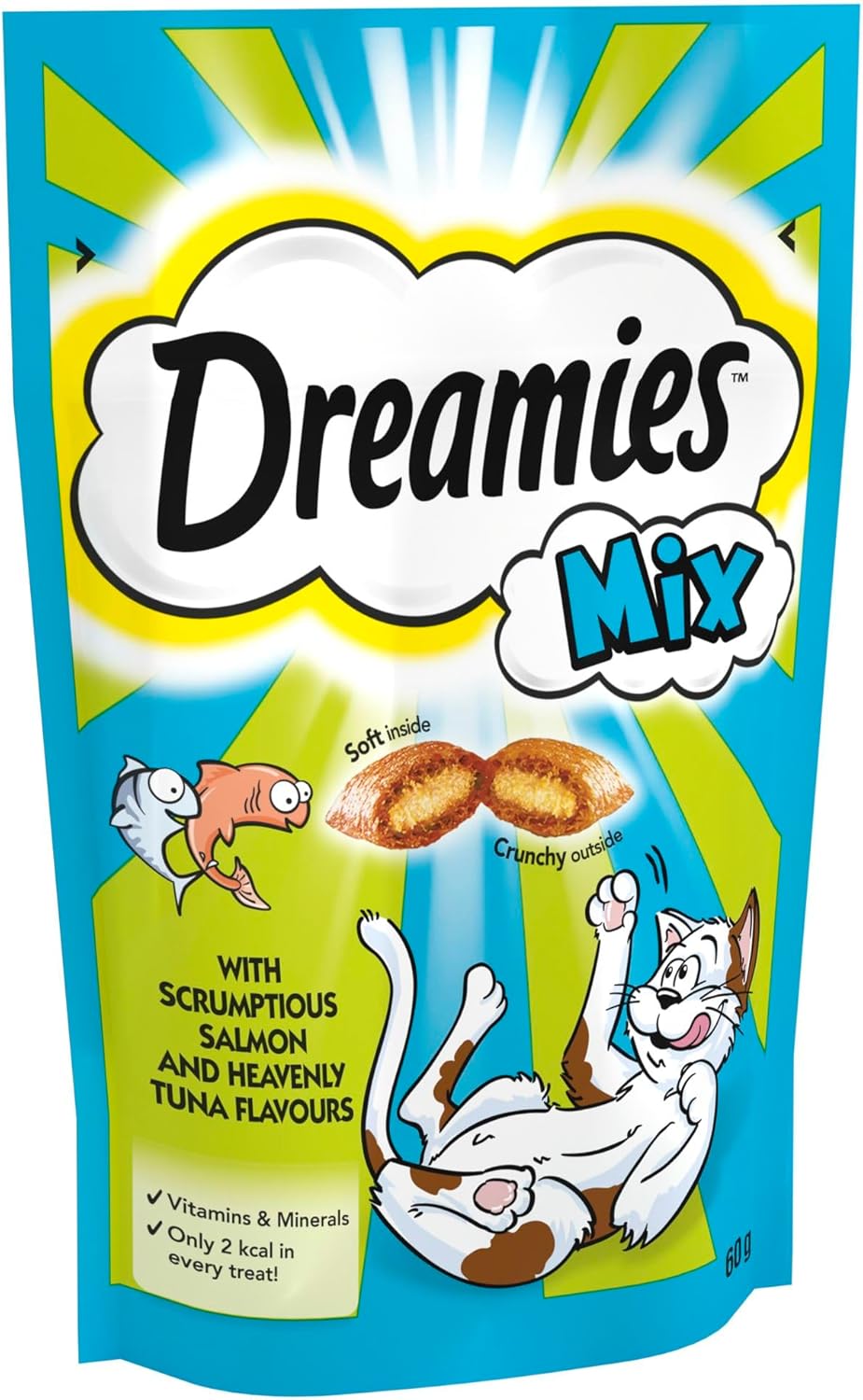 Dreamies Cat Treats, Tasty Snacks with Scrumptious Salmon and heavenly Tuna, 8 Pouches of 60 g?280934