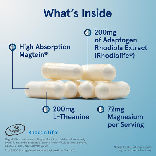 Jarrow Formulas Magmind Stress Resistance With Magtein 1G, L-Theanine And Rhodiolife, Dietary Supplement For Occasional Fatigue And Stress, 60 Veggie Capsules, 30 Day Supply