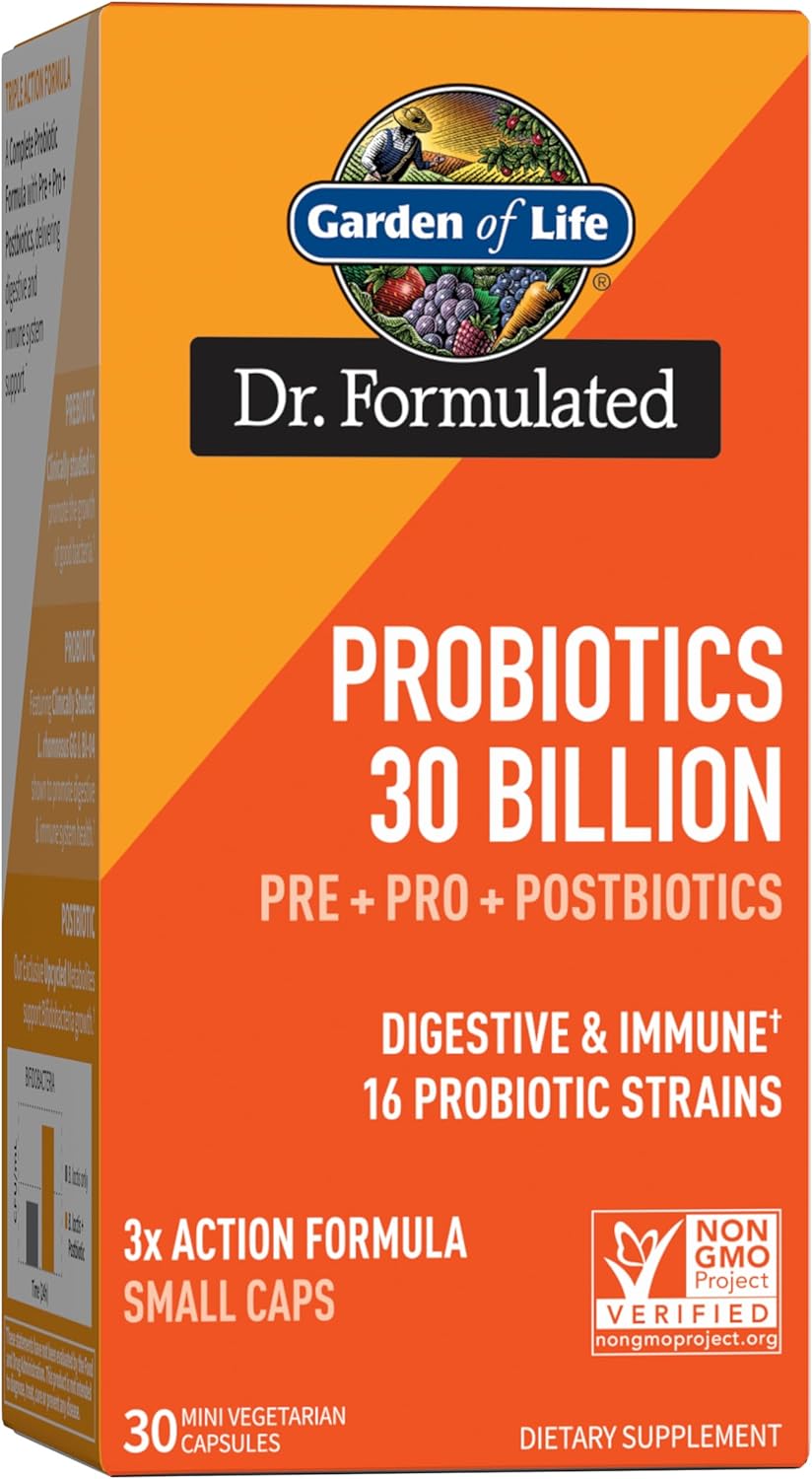 Garden Of Life Dr Formulated Once Daily 3-In-1 Complete Probiotics, Prebiotics & Postbiotics - Pre + Pro + Postbiotic Supplement For Adults’ Digestive & Immune Health, 30 Billion Cfu, 30 Day Supply