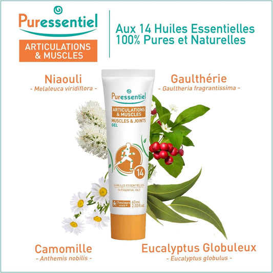 Puressentiel Muscles & Joints Gel 60Ml – Providing Fast Relief & Naturally Soothes Muscle Pain, Back Pain Relief, Neck Pain Relief & Shoulder Aches - 100% Natural Active Ingredients - From 7 Yrs +