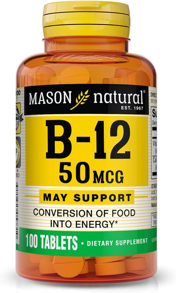 Mason Natural Vitamin B12 50 Mcg With Calcium - Healthy Conversion Of Food Into Energy, Supports Nerve Function And Health, 100 Tablets