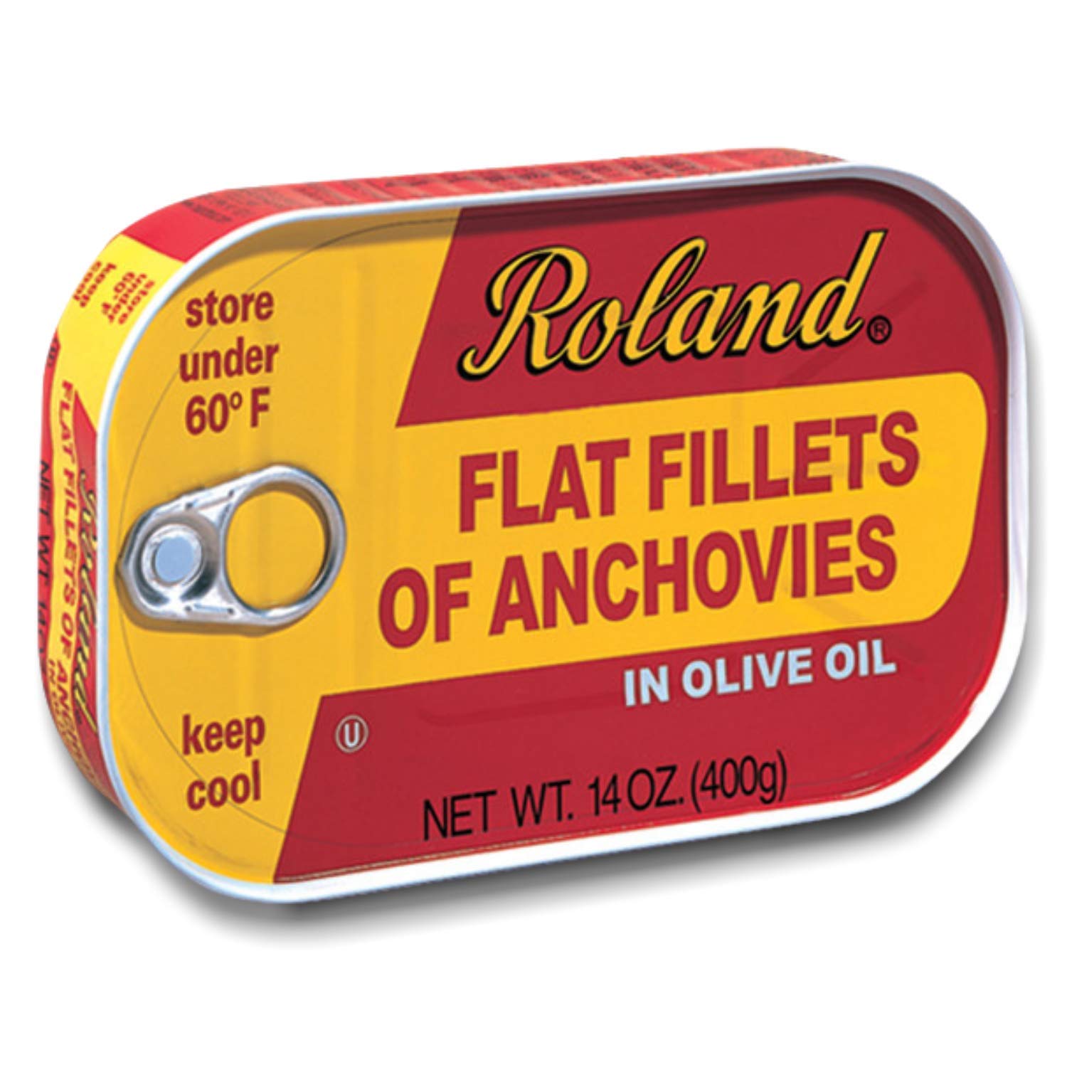 Roland Foods Flat Anchovy Fillets Packed In Olive Oil, Wild Caught From Morocco, 14 Oz Can (Pack Of 2)