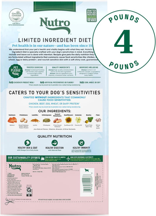 Nutro Limited Ingredient Diet Dry Dog Food, Salmon & Lentils Recipe, 4 Lbs