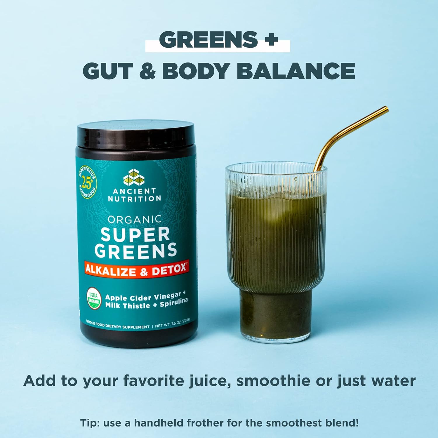 Supergreens Alkalize & Detox Powder By Ancient Nutrition, Organic Superfood Powder Made From Real Fruits, Vegetables And Herbs, For Digestive And Energy Support, 25 Servings, 7.5Oz : Health & Household