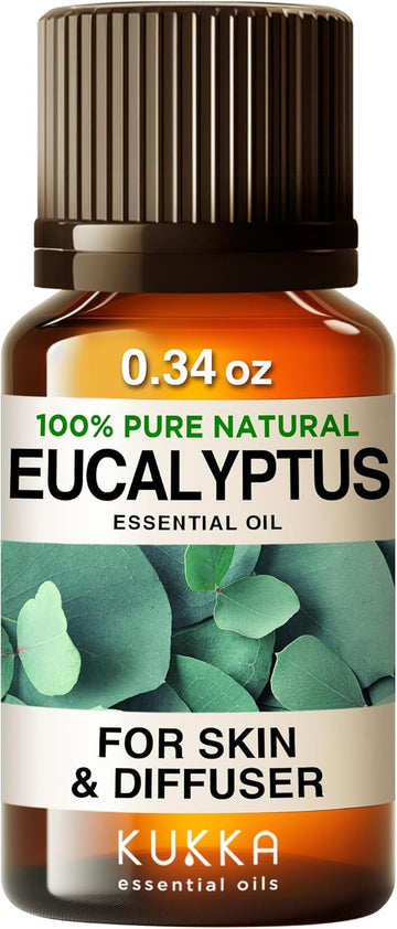 Kukka Eucalyptus Essential Oil For Diffuser Skin & Hair 100% Natural Essential Oils Eucalyptus Oil For Skin Humidifier Sinus & Aromatherapy - Soap Making Scent & Diy (0.34 Fl Oz)