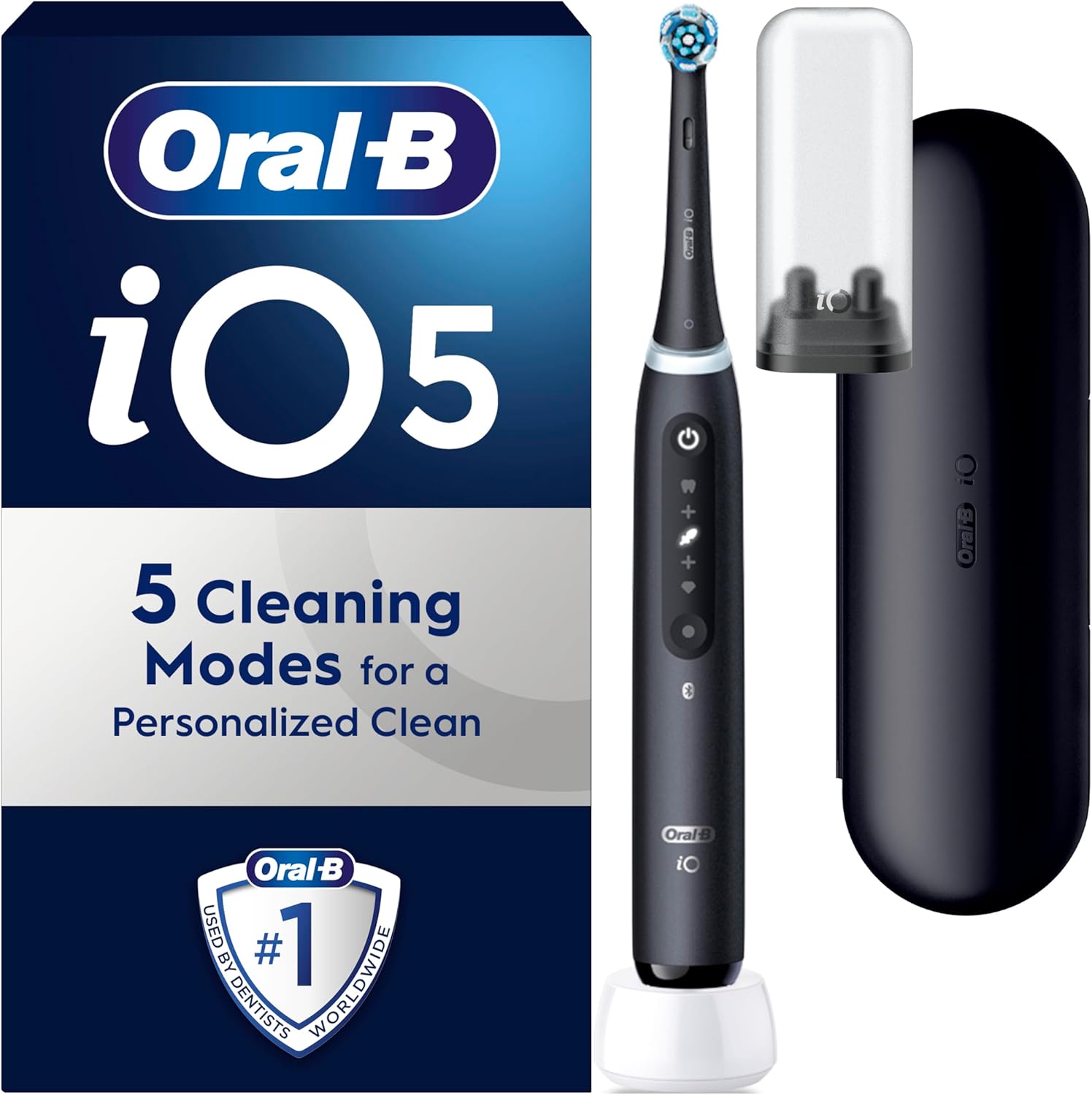 Oral-B Io5 2X Electric Toothbrushes For Adults, 2 Handles, 2 Toothbrush Heads & 1 Travel Case, 5 Modes, Teeth Whitening, Uk 2 Pin Plug, Black & Pink