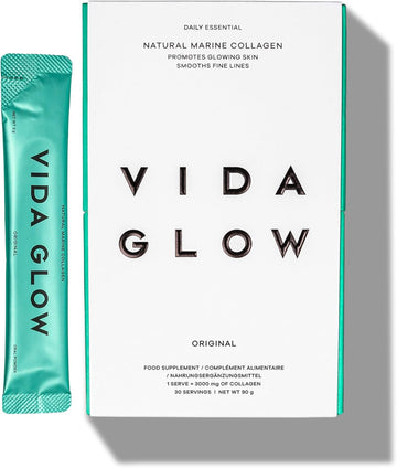 Vida Glow - Natural Hydrolysed Marine Collagen Sachets | Promotes Glowing Skin + Smooths Fine Lines (Peach, 30 Sachets)