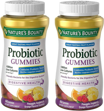 Nature'S Bounty Probiotic Gummies, Dietary Supplement, For Digestive Health, Natural Fruit Flavors, 2 Pack, 120 Gummies