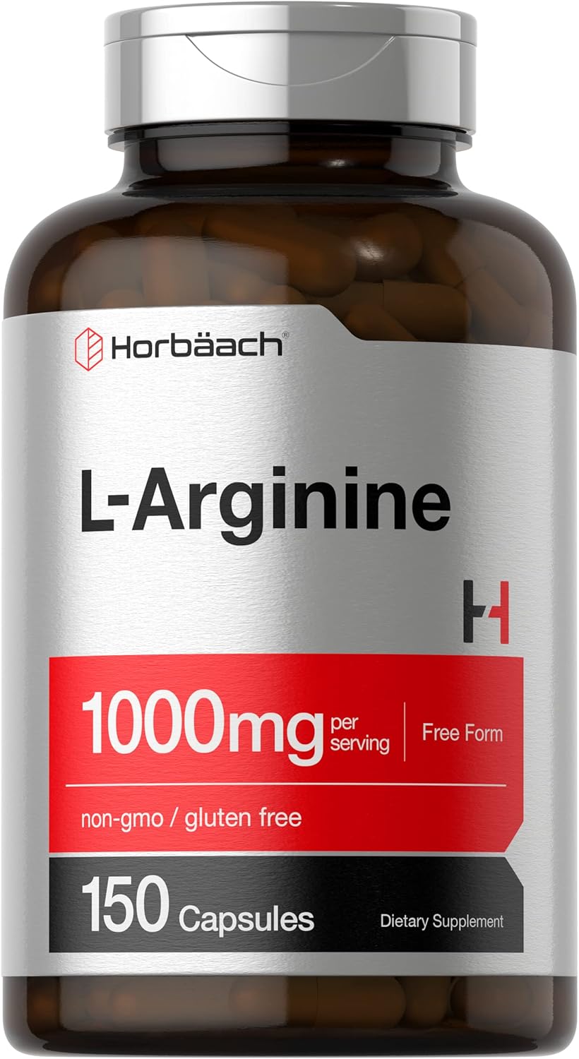 Horbäach L Arginine 1000Mg Capsules | 150 Powder Pills | Free Form | Non-Gmo & Gluten Free Supplement