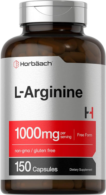 Horbäach L Arginine 1000Mg Capsules | 150 Powder Pills | Free Form | Non-Gmo & Gluten Free Supplement