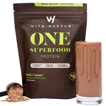 Vitahustle One - Superfood Meal Replacement Shake, Plant Based Protein Powder, Vegan. 86 Superfoods, Vitamins, & Minerals, Ashwagandha, Adaptogens. (Chocolate) 15 Servings