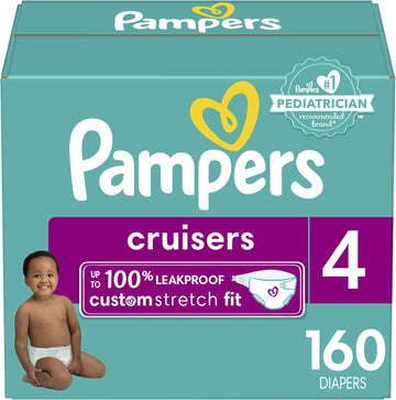 Pampers Cruisers Diapers - Size 4, One Month Supply (160 Count), Disposable Active Baby Diapers With Custom Stretch