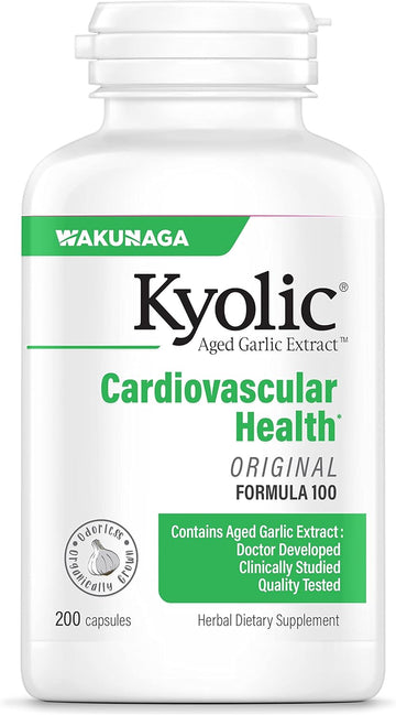 Kyolic Aged Garlic Extract Formula 100, Original Cardiovascular, 200 Capsules (Packaging May Vary)