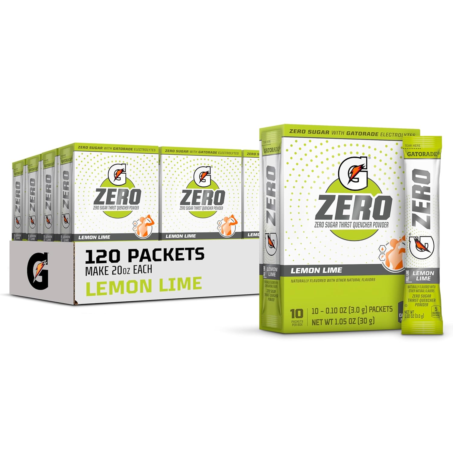 Gatorade G Zero Powder, Lemon Lime, 0.10Oz Packets, 10 Count (Pack Of 12)