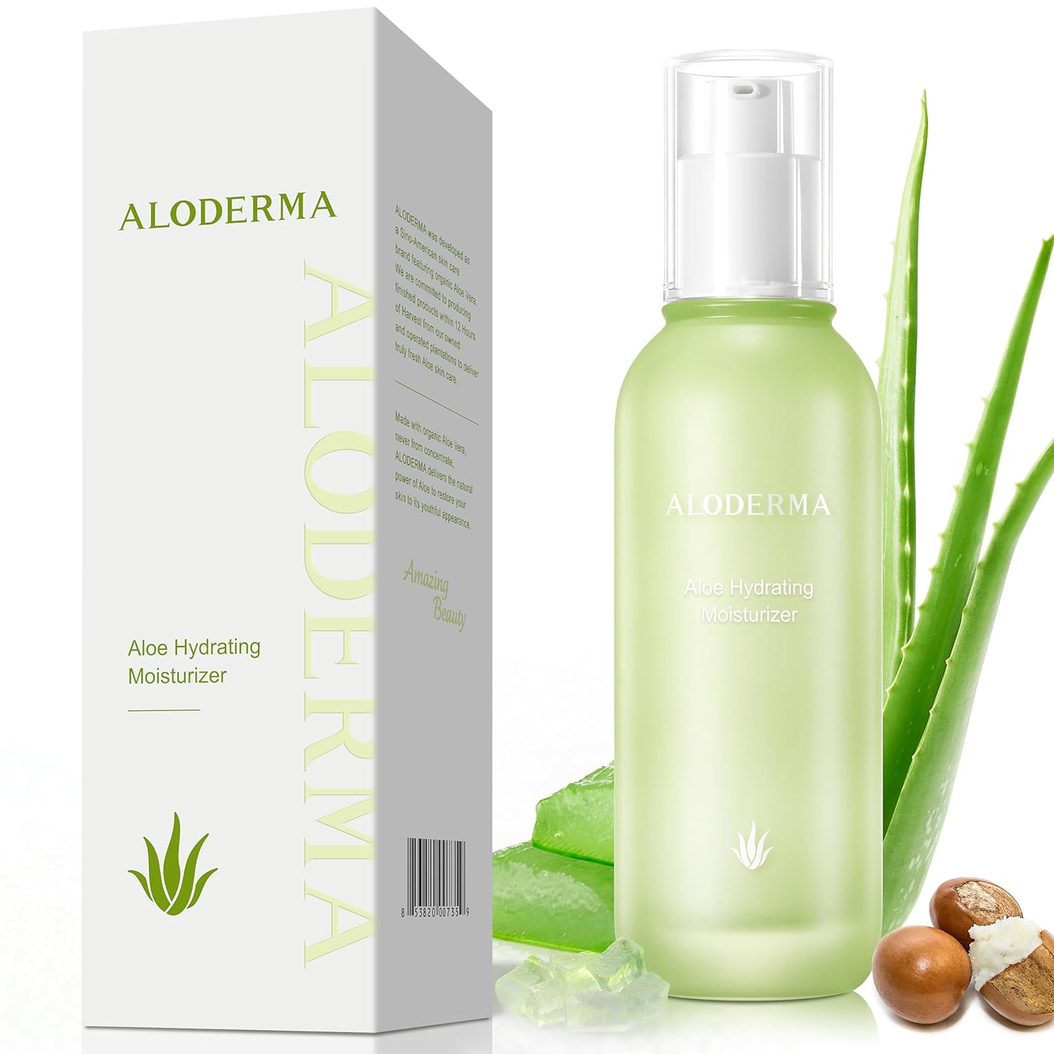 Aloderma 77% Organic Aloe Vera Hydrating Face Moisturizer for Soft and Nourished Skin - Light and Oil-Free Aloe Vera Moisturizer with Hyaluronic Acid for Soothing Hydration - Face Lotion, 3.5oz