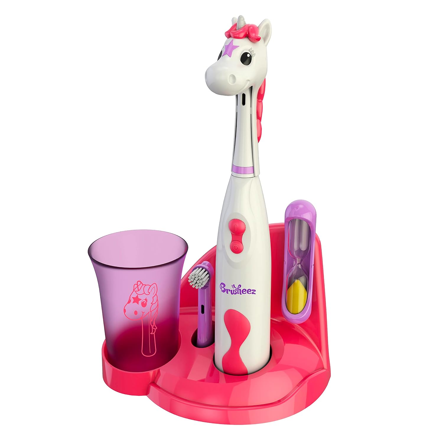 Brusheez® Kids’ Electric Toothbrush Set - Safe & Effective for Ages 3+ - Parent Tested & Approved with Gentle Bristles, 2 Brush Heads, Rinse Cup, 2-Minute Timer, & Storage Base (Sparkle the Unicorn)