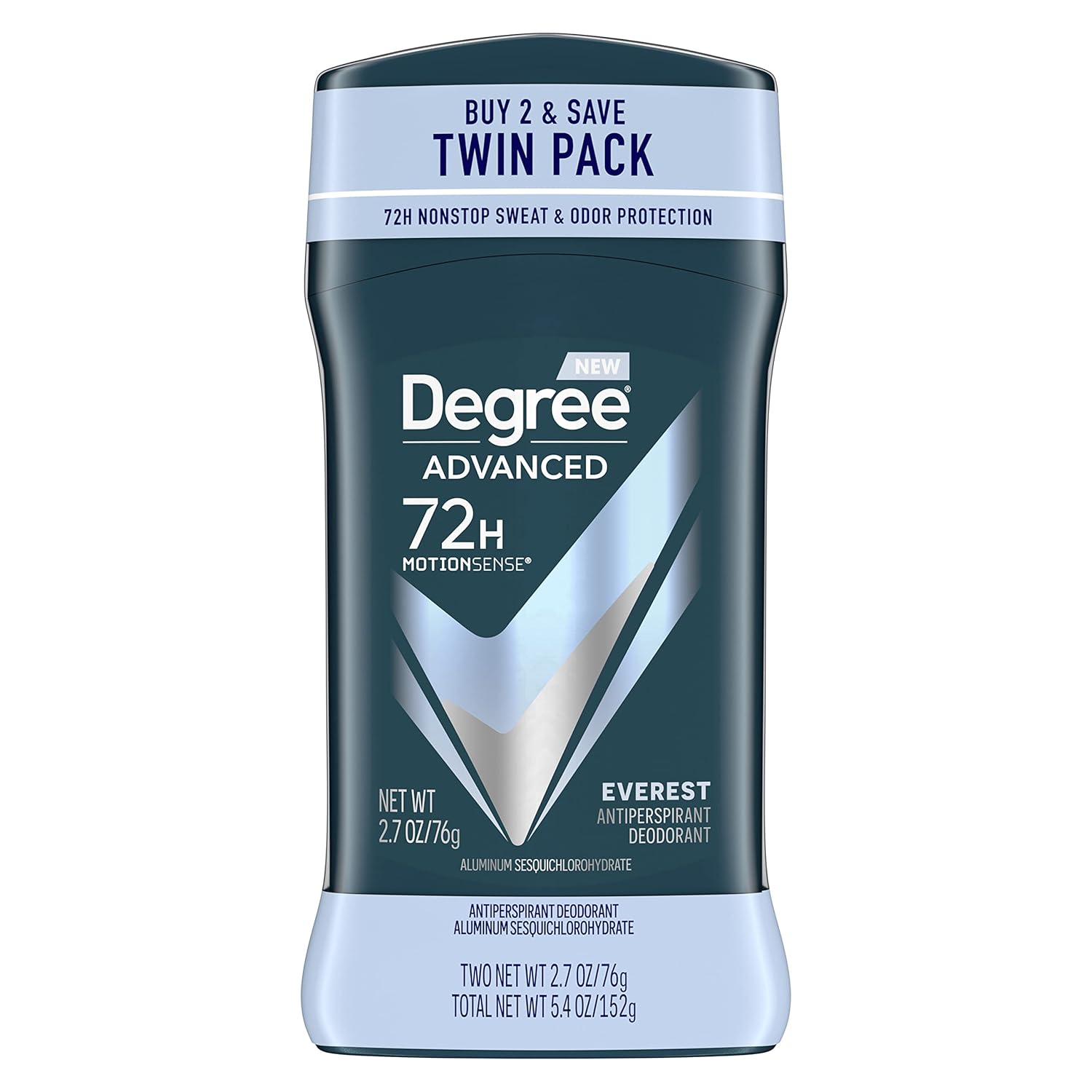 Degree Men Antiperspirant Deodorant 72-Hour Sweat And Odor Protection Everest Antiperspirant For Men With Motionsense Technology 2.7 Oz, Twin Pack