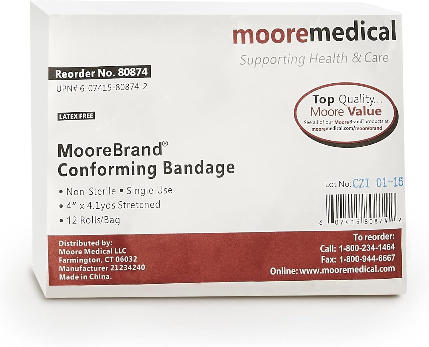 Moore Medical Conforming Stretch Gauze Bandages, Self-Adhesive Gauze Roll - 4 In X 4 1/10 Yd, 12 Count