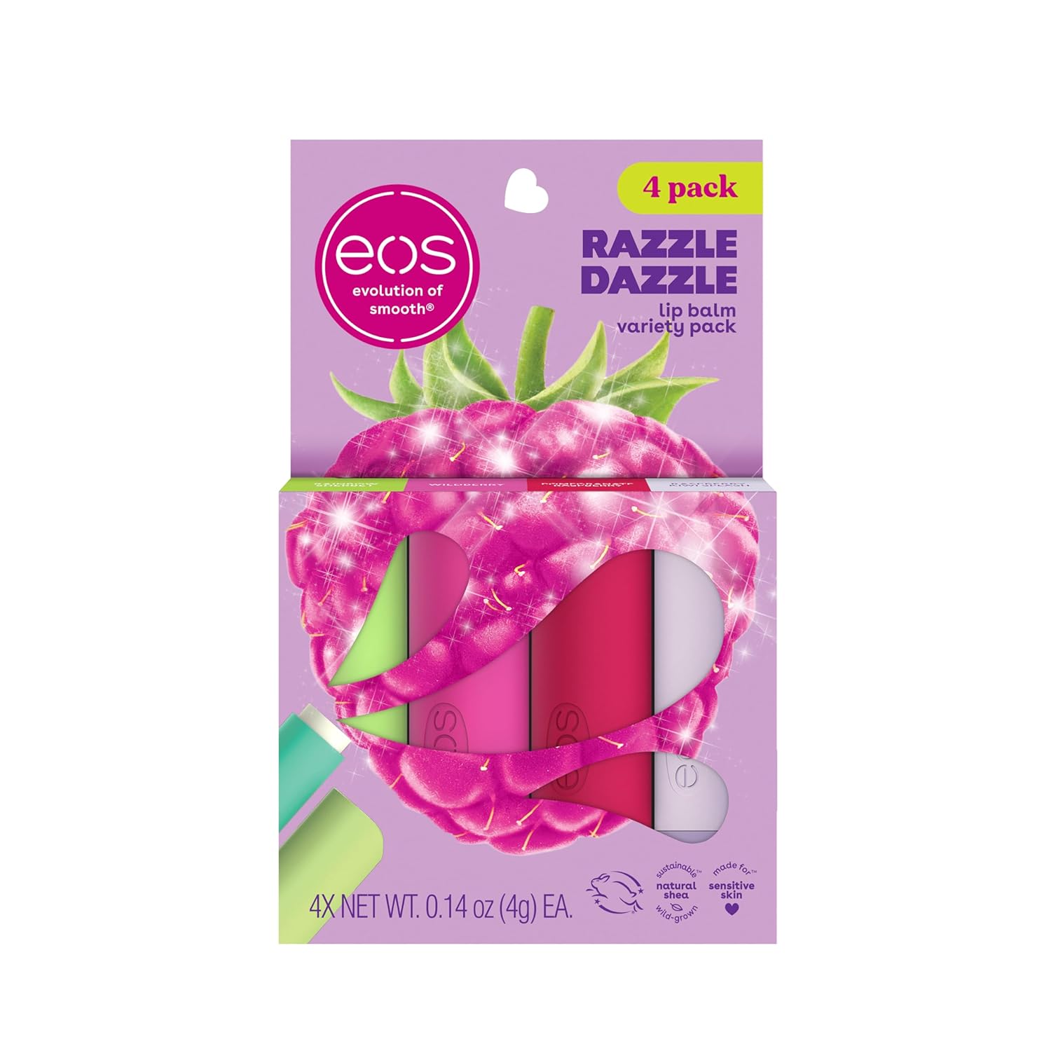 Eos Lip Balm Gift Set- Razzle Dazzle, Limited-Edition Lip Moisturizer, Variety Pack, 0.14 Oz, 4-Pack