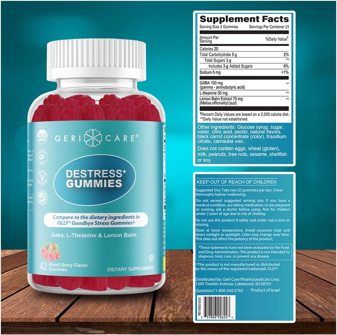 Gericare Destress Gummies With Gaba, L-Theanine & Lemon Balm – Mixed Berry Flavor – 42 Count – Supports Relaxation & Mental Clarity – Non-Gmo, Gluten-Free, Vegan : Health & Household
