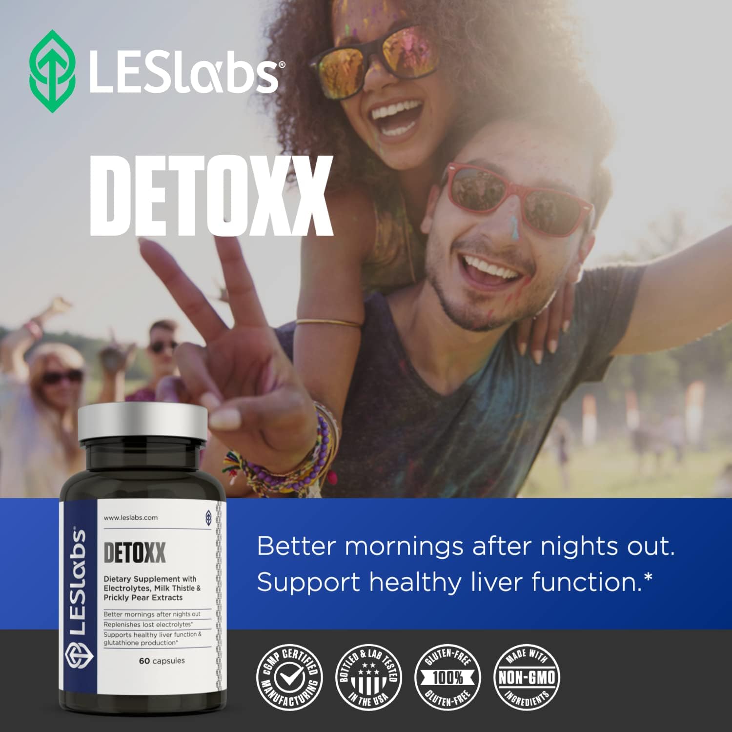 LES Labs DeToxx – Better Mornings & Recovery, Liver Support, Electrolyte Replenishment & Glutathione Support – Prickly Pear, Milk Thistle & NAC – Non-GMO Supplement – 60 Capsules : Health & Household